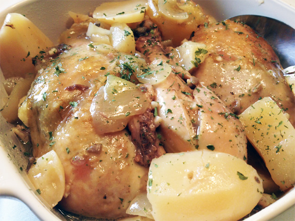 Chicken and Potatoes in Wine, Mushrooms and Cream Sauce