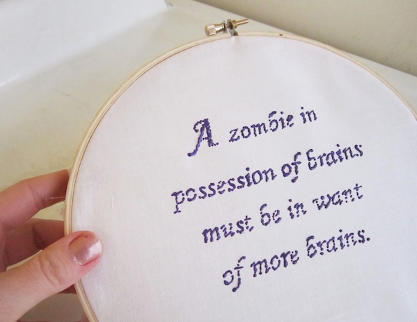 Paint an ‘Embroidered’ Sampler with Zombie-Preparedness Reminders