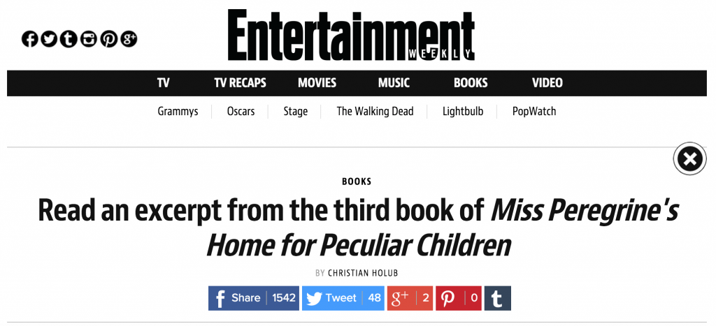 Entertainment Weekly Reveals the Title and Excerpt from Miss Peregrine’s Peculiar Children Book 3!